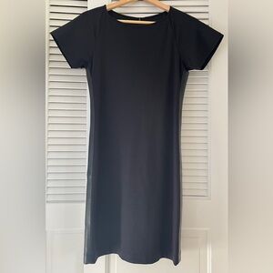 Theory Black Leather Knit Bodycon Sheath Dress Short sleeve l Sz 8